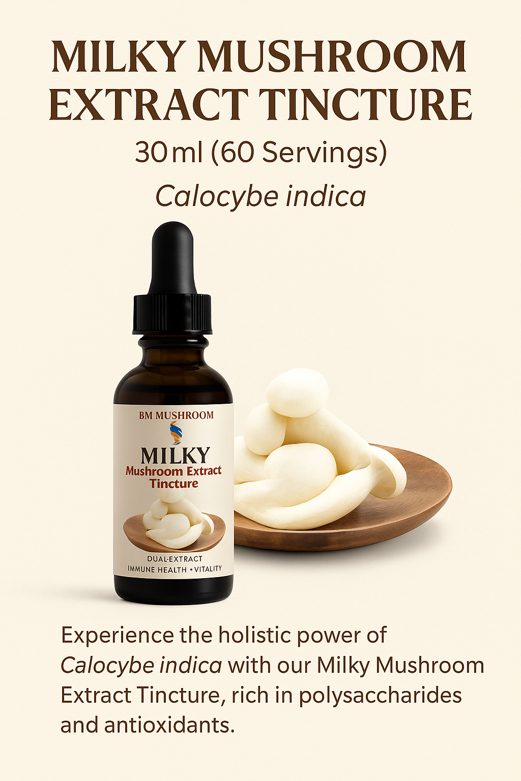 Milky Mushroom Extract Tincture 30ml (60 Servings) – Calocybe indica